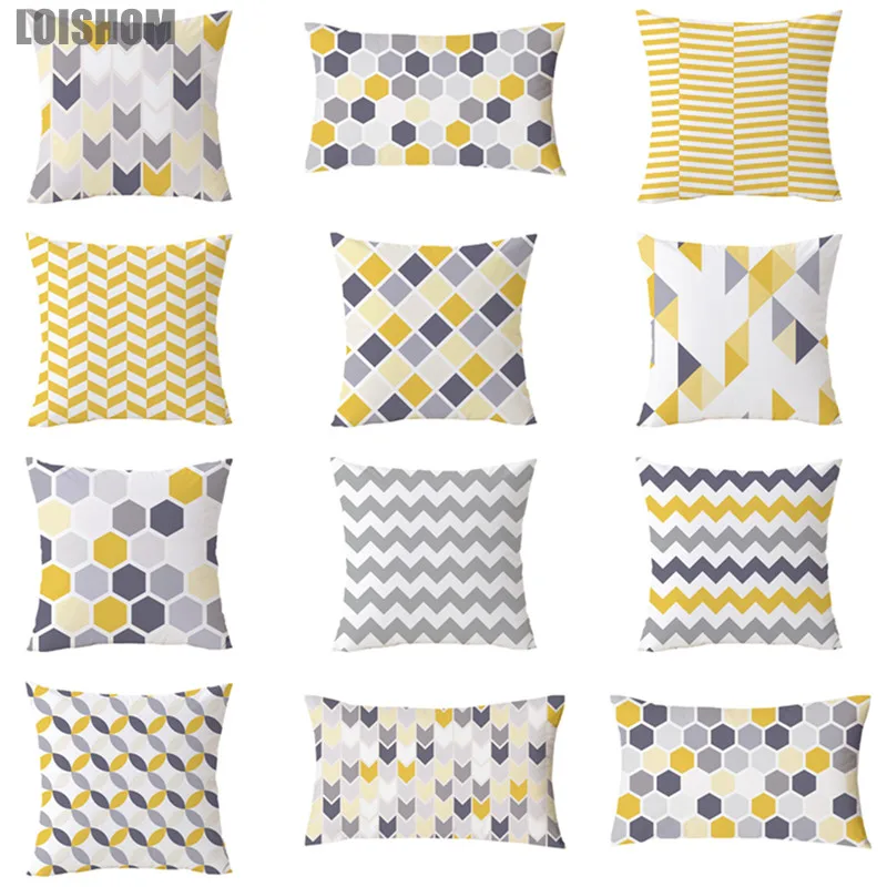 

Yellow Grey Geometric Cushion Cover Home Decor Velvet Pillow Cover For Sofa 45*45cm Decorative Chevron Pillows Case Pillowsham