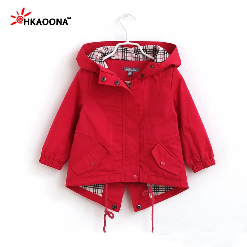 2016 Baby Girls Hooded Jacket Spring Autumn Fashion Solid Windbreaker Coat For Girls Plaid Inside Kids
