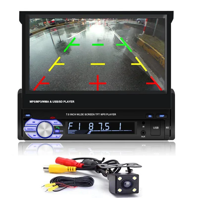 1 Din автомагнитола с выдвижным экраном " сенсорный экран Bluetooth автомобиль MP5 плеер многофункциональный стерео радио - Цвет: car radio and camera
