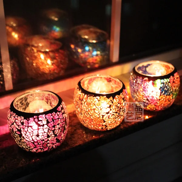 

European Retro Mosaic glass candle holders romantic candlelight dinner candles cup furnishing articles Wedding table props candl