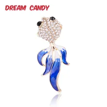 Dream Candy Cute Rhinestone Fish Brooches for Women 2 Colors Enamel Pin Animal Brooch Fashion Accessories Gift for Child Jewelry frogs brooches for women accessories green enamel pin metal animal enamel rhinestone brooch cute kids pin fashion karl jewelry
