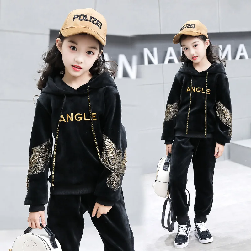 

Autumn Winter Vestidos Tracksuit Girls Clothes Set Kids Fashion Fleece Hoodies&Pants Children Velvet Track Suit Casual Outfits