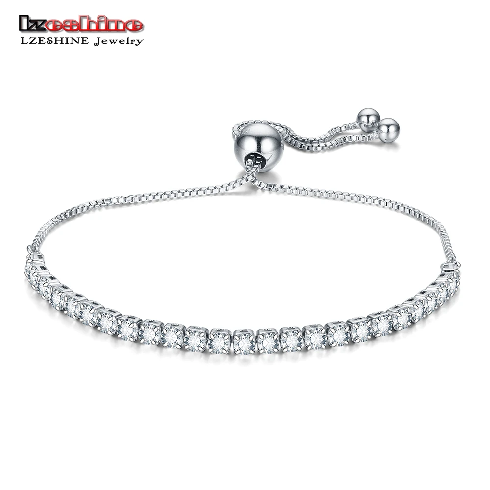 LZESHINE Adjustable Tennis Bracelet &amp Bangle with Clear CZ Female Charming Jewelry Gifts Silver Color Chain for Women | Украшения и