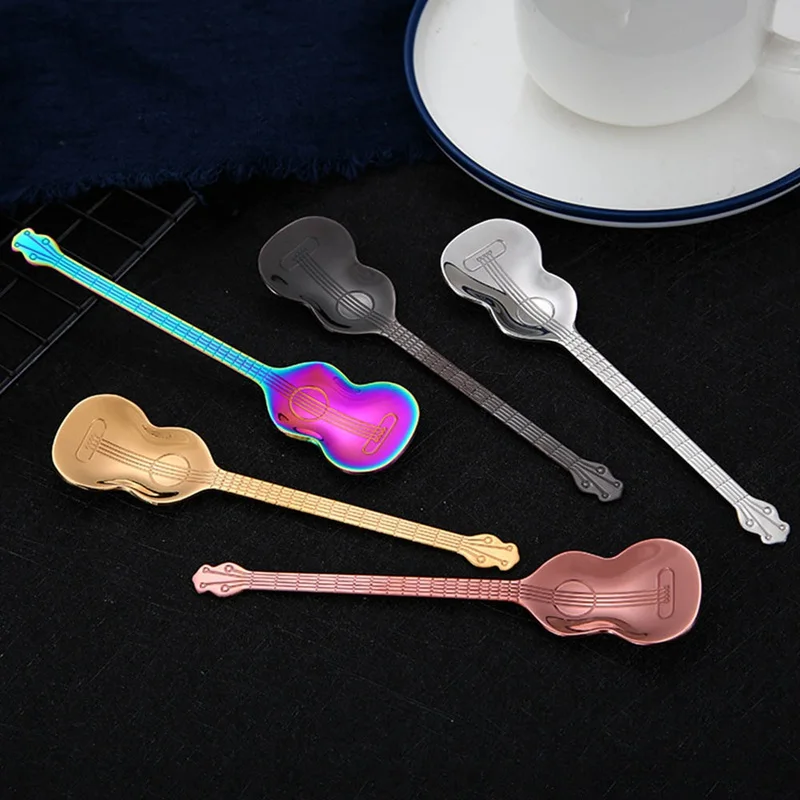

Stainless Steel Cartoon Guitar Spoon Creative Milk Coffee Spoon Ice Cream Candy Teaspoon Accessories
