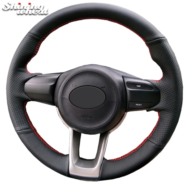 Shining wheat Black Leather Car Steering Wheel Cover for Kia Rio K2 Picanto 2017 2018 Morning