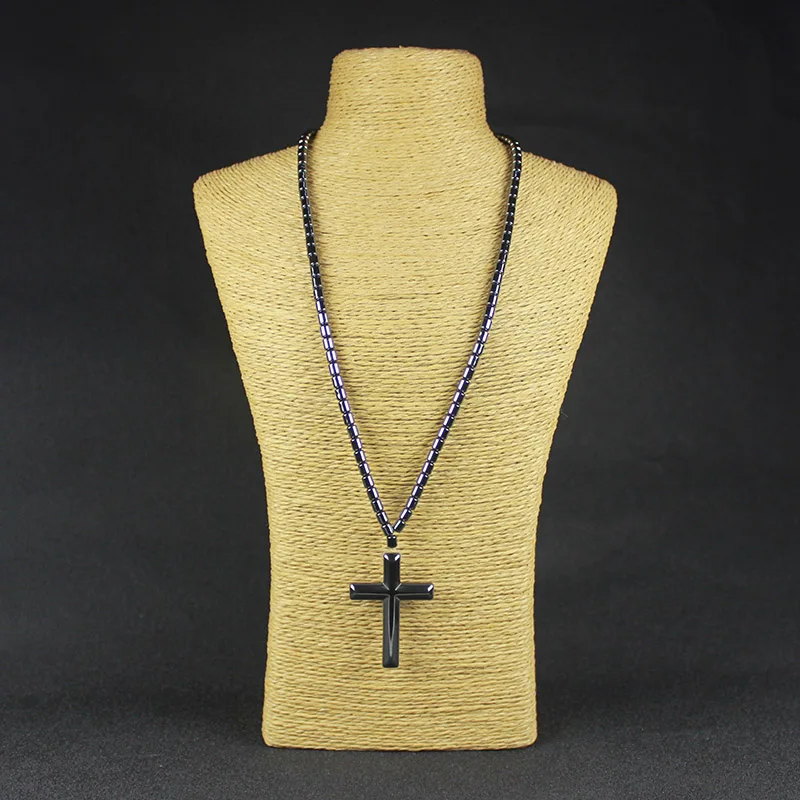 1 шт гематит подвеска в форме черного Креста ожерелье религиозное христианство ювелирное ожерелье ручной работы HN001