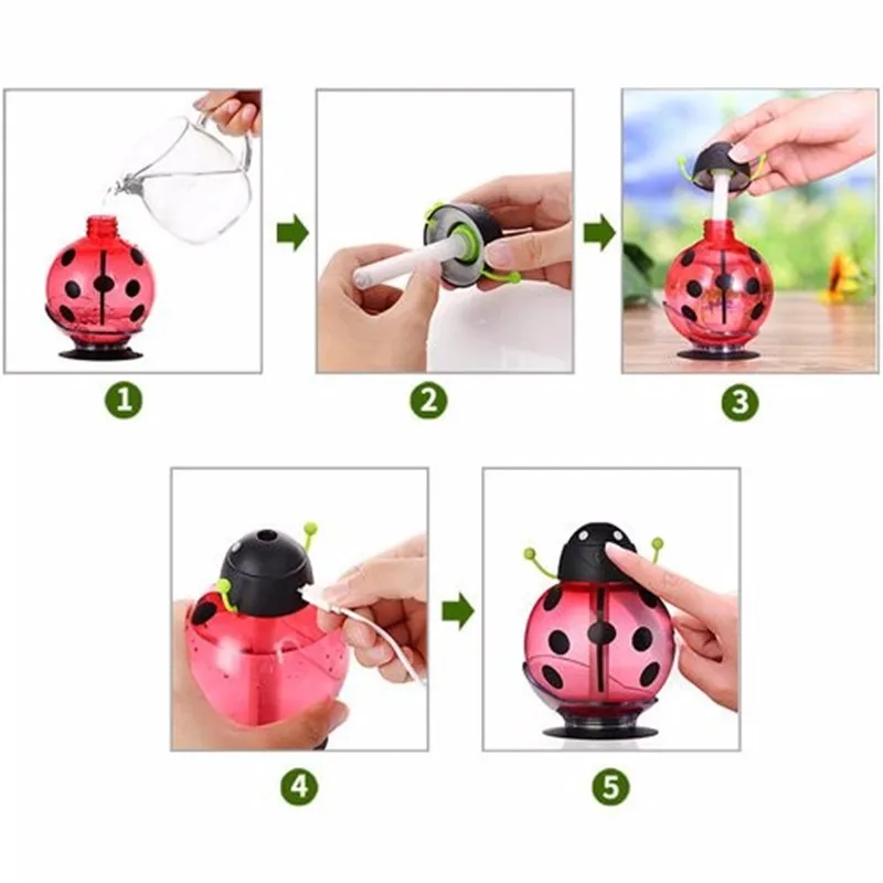 260 мл Beetle Mini USB Ночник мультфильм божья коровка Арома диффузный увлажнитель воздуха тумана автомобиля Детские аксессуары для спальни