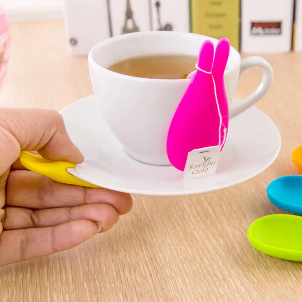 

Random Color Silicone Rabbit Tea Bag Holder Cute Cup Mug Hanging Holder Tool Gift Coffee Tea Spoon Holder
