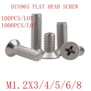 

100-1000Pcs M1.2*3/4/5/6/8 DIN965 GB819 304 Stainless Steel M1.2 Flat Head Countersunk Phillips Machine Screws