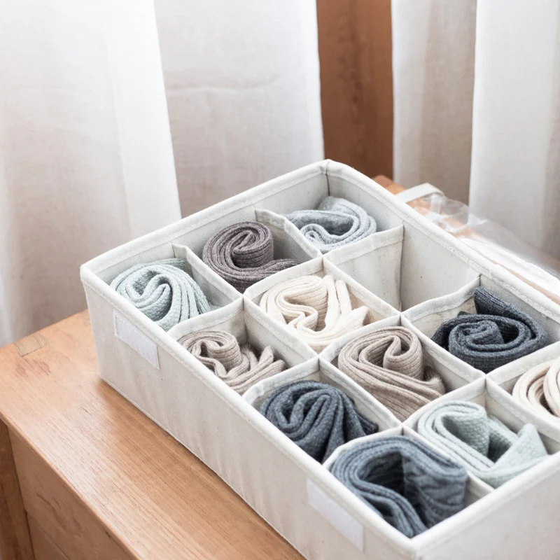 

YEATION Cotton Linen Storage Boxes Bra Underwear Organizer Foldable Home Storage Box Non-woven Wardrobe Drawer Closet Organizer