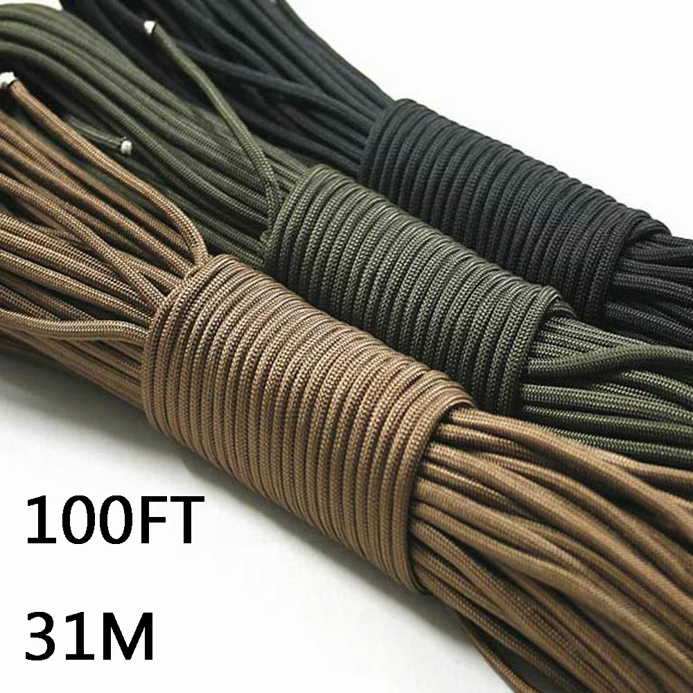 Paracord في 550 المظلة الحبل الحبل حبل مل المواصفات النوع الثالث 7 ستراند 100FT 31 متر تسلق التخييم بقاء معدات تسلق حبل