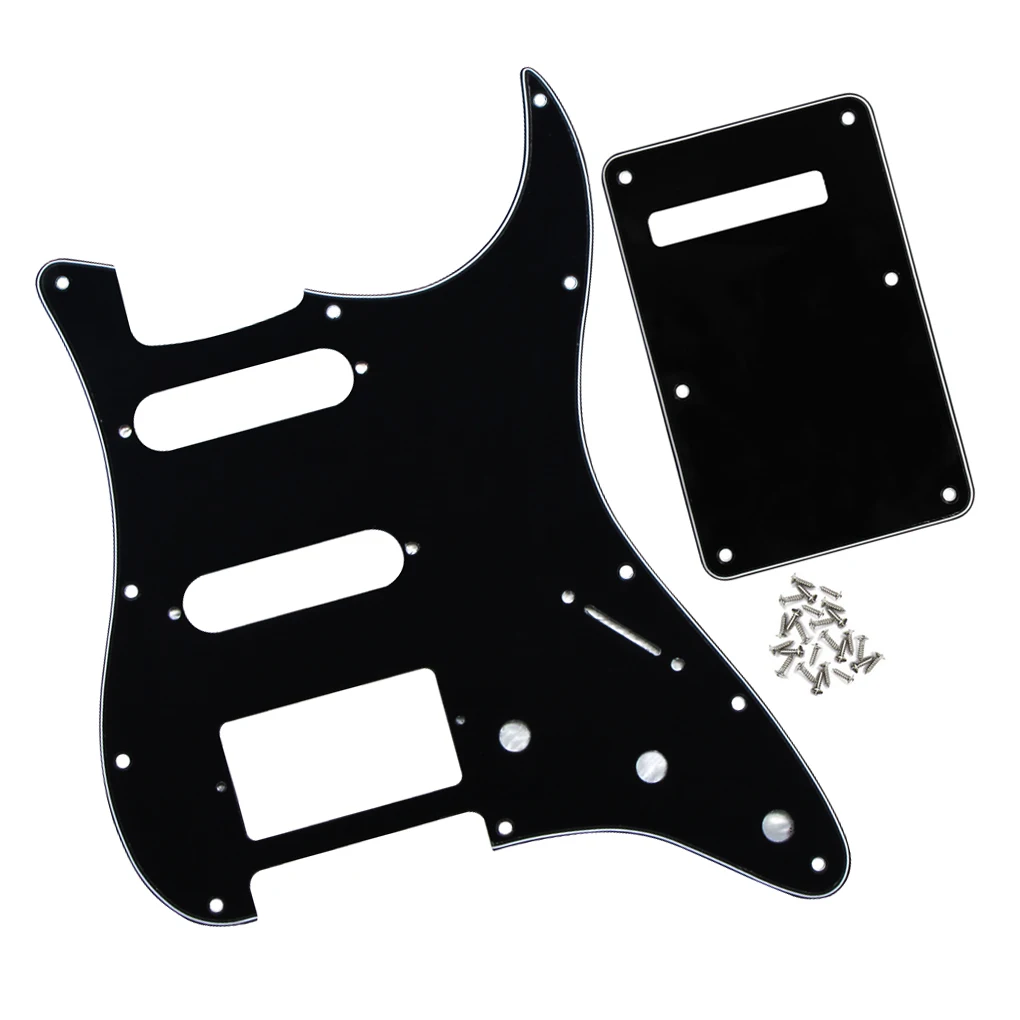 

FLEOR Set of 11 Hole Guitar Pickguard SSH HSS Scratch Plate Back Plate Black 3Ply for American/Mexican Strat Guitar Accessories