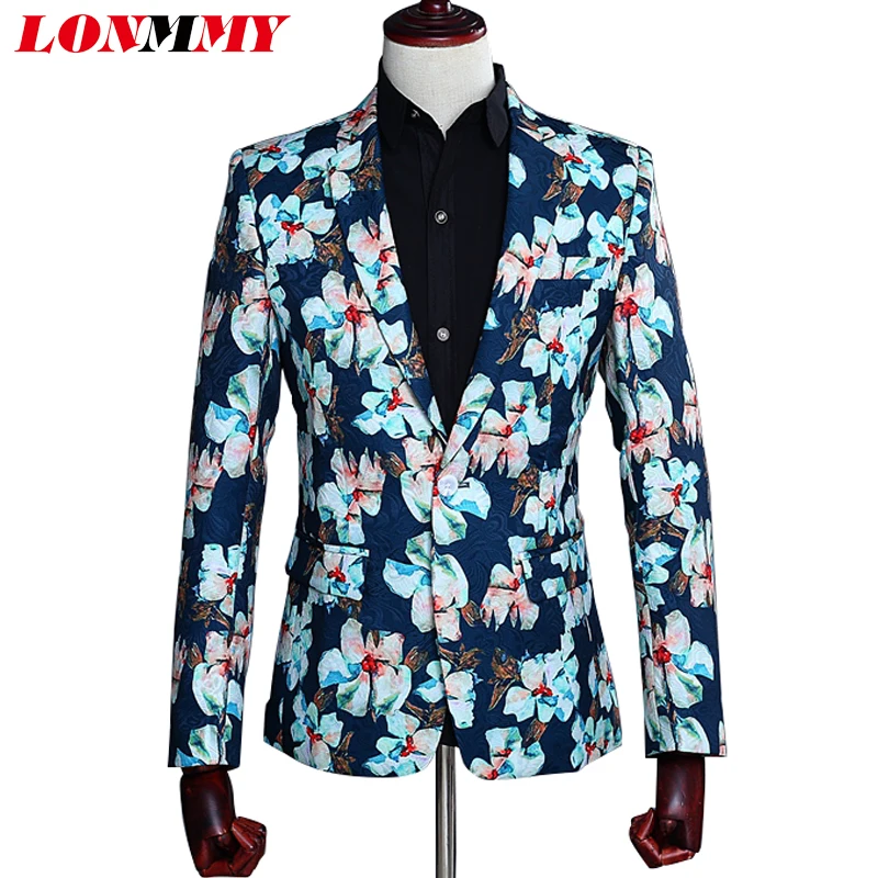 LONMMY костюмы и блейзер masculino slim fit повседневные мужские блейзеры цветок цветочный Мужской Блейзер этап 2 шт./наборы для ухода за кожей куртка +