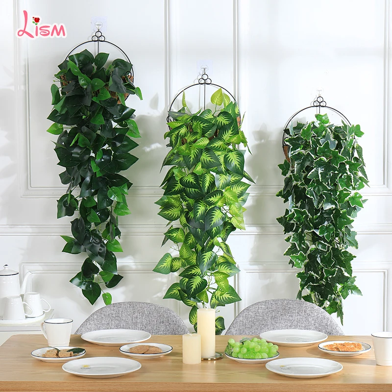 

97cm Artificial Hanging Plants 1pcs Greenery Leaf Silk Fake Plant Decor Jungle Party Hojas Artificiales Para Decoracion