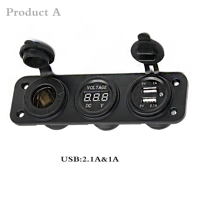 Product A 12 В Универсальный Авто прикуриватели гнездо+ Dual USB адаптеры питания зарядное устройство светодиодный цифровой вольтметр Для Авто Мото - Цвет: Product A
