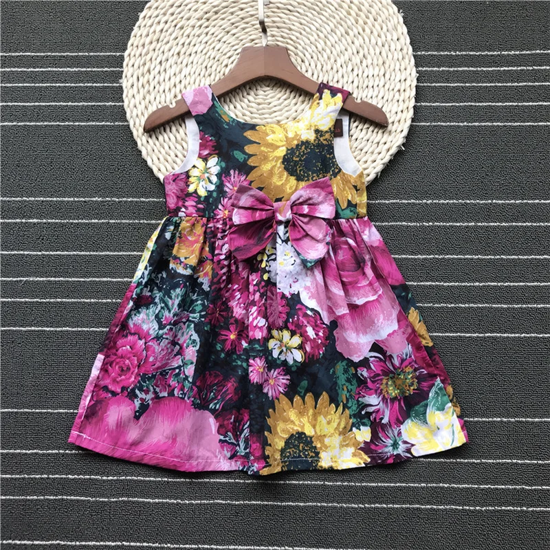 Импортные товары; детская одежда; Хлопковое платье с принтом для девочек; новое летнее платье