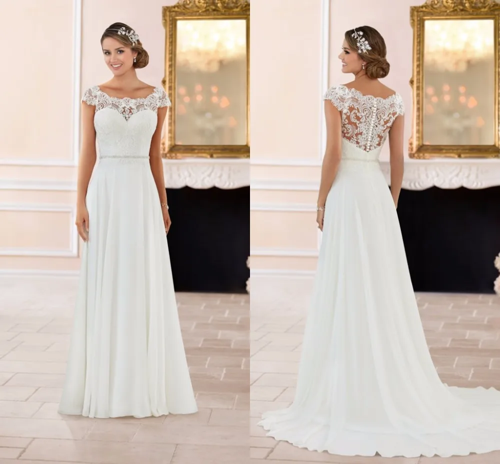 wejanedress cap sleeves Lace And Chiffon See Through Back Cheap Simple