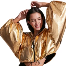 2017 Fashion Outcoat Women Casual Loose Solid Gold Pockets Lantern Sleeve Jackets Brief Hat Zippers Female Jackets