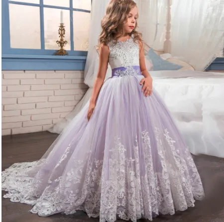 Vintage Flower Girl Dresses For Weddings Princess Beading Appliqued Lace Kids First Communion Gown Pageant Dress | Детская одежда и
