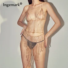 Ingemark, сексуальные, блестящие, стразы, полые, с кисточками, для тела, цепи, для женщин, для тела, ювелирные изделия, бюстгальтер, живот, талия, цепь, набор