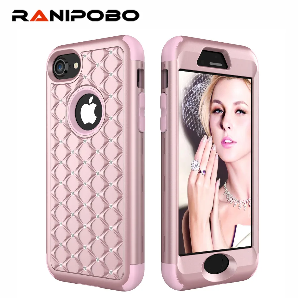 

3-in-1 Impact Cover Hard&Soft Silicone Hybrid Case Universal for iPhone 11 XS Max 6 6s 7 8 Plus Armor Phone Cases Bling Diamond