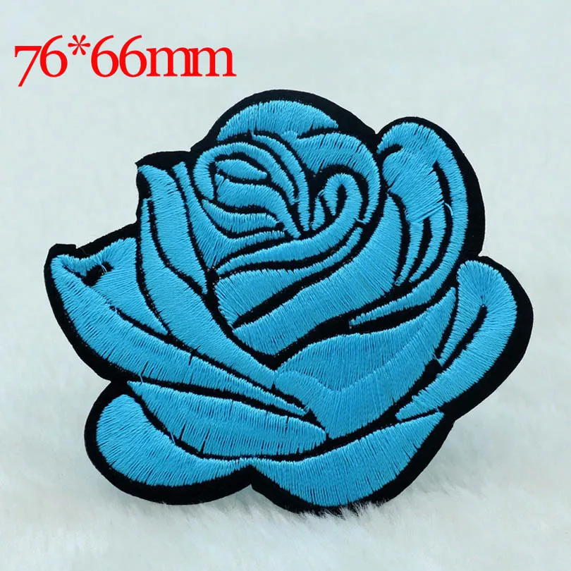10 Pcs 76x66mm Biru Bunga Mawar Desain Besi Pada Motif Jahit Bordir