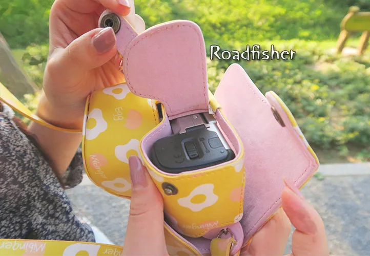 Roadfisher Симпатичные Яйцо Цветочные кожаный водонепроницаемый мешок камеры вставить случае плечевой ремень Fit Sony 16-50 мм A6000 /6300 A5000/5100