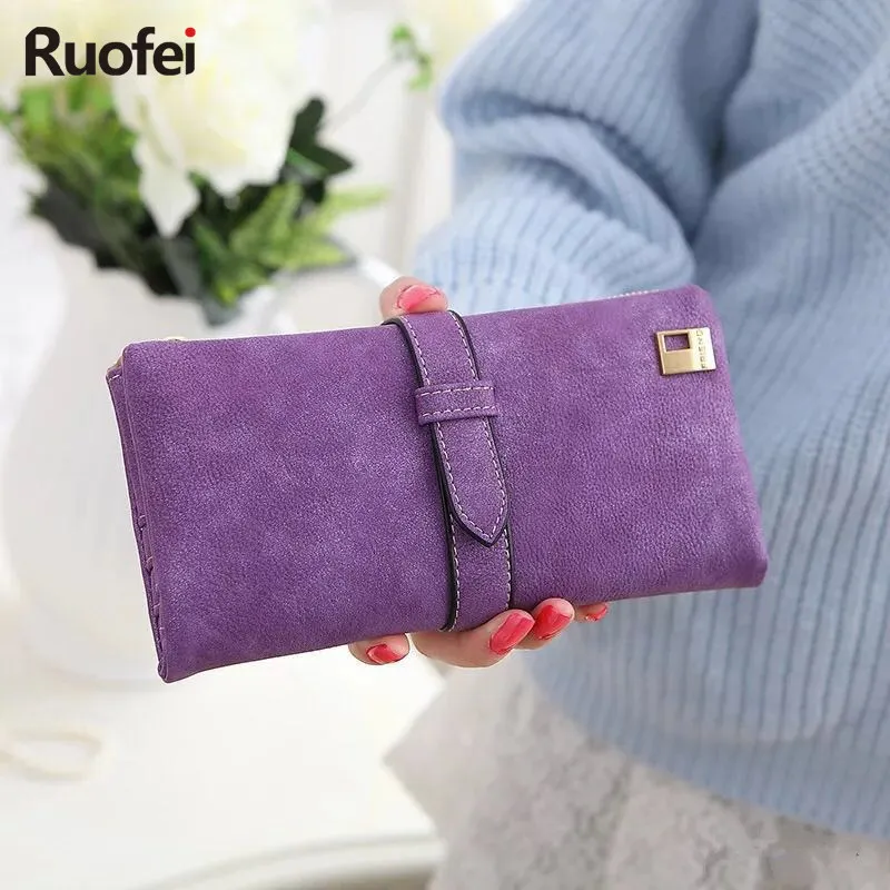 

New rushed Lady Bag Women Wallets Purse Matte Drawstring Nubuck Handbags Leather Zipper Long Two Fold Clutch Card Holder A2