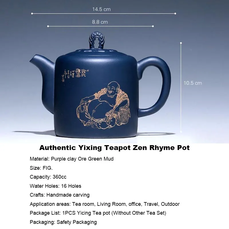 360cc аутентичный Yixing Чайник Китайский Здоровый фиолетовый глина Zen Rhyme горшок Macster