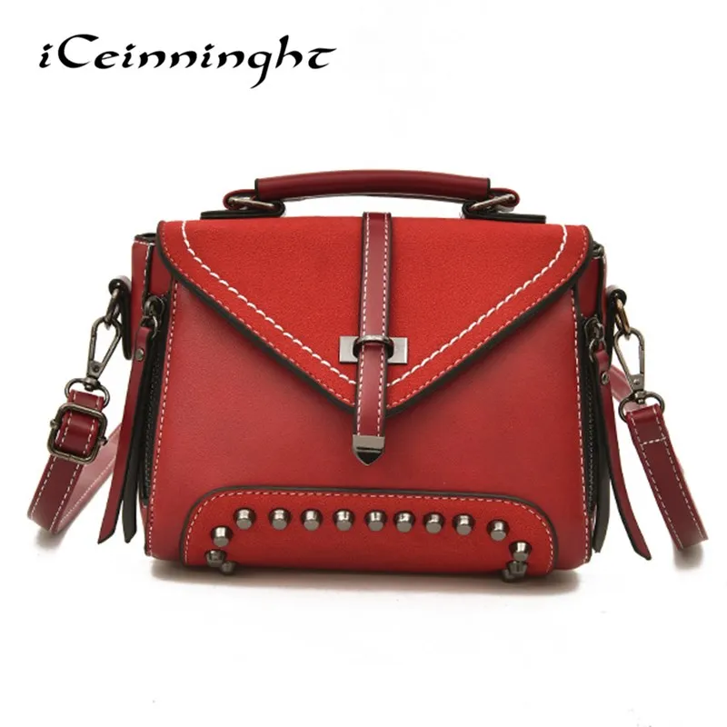 

Fashion Rivet 2018 PU Leather Shoulder Bag Ladies Autumn Handbags Famous Brands Women Black Tote Bag New Casual Women Bag