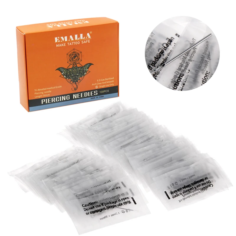 100PC 12/14/16/18/20G Disposable Sterile Body Piercing Needles Tattoo For Navel Nipple Ear Nose Lip | Красота и здоровье