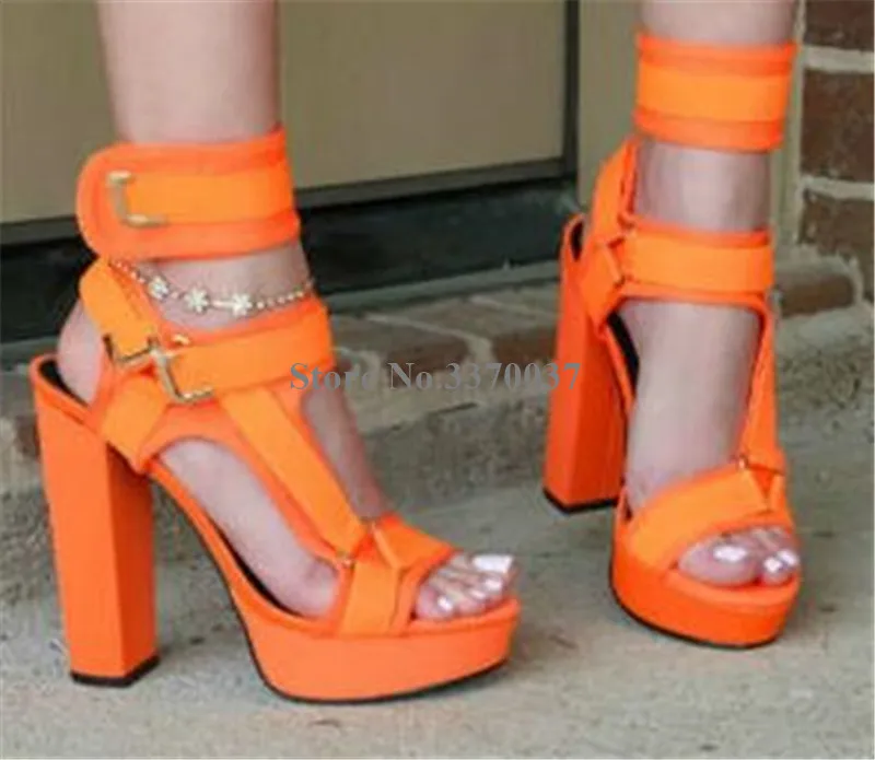Новейшая модель; женские модные замшевые сандалии-гладиаторы на высокой платформе, с ремешками и пряжками, на не сужающемся книзу массивном каблуке; Лоскутная обувь на высоком каблуке с ремешком вокруг щиколотки - Цвет: as picture