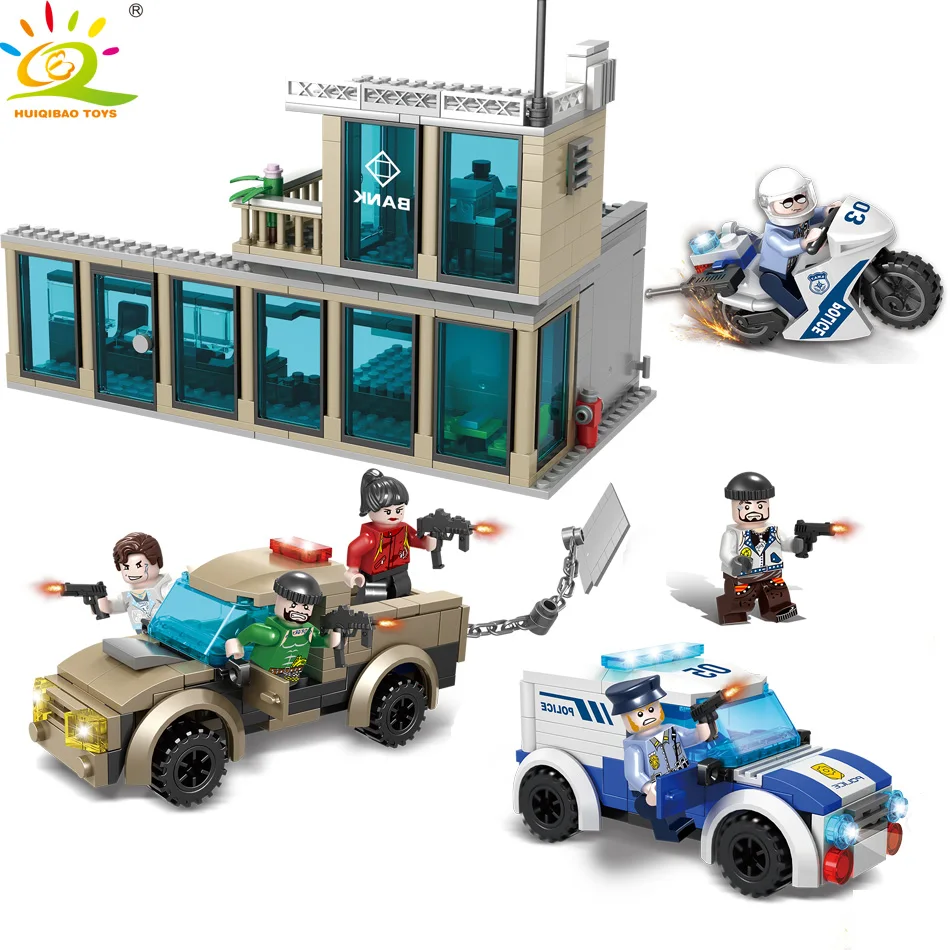 

HUIQIBAO Toys 627PCS Bank Police Truck Building Blocks For Children Compatible City Policemen Figure motorcycle Bricks