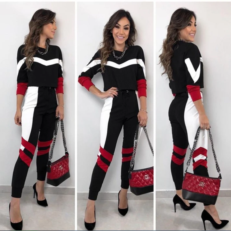 

Women Tracksuit New Brand Casual 2 Piece Set Sports Suit Women Joggers Suit Sets Fashion Color Block Two Piece Set