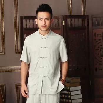 

Brand New Arrival Chinese Traditional Cotton Linen Men's Embroider Kung Fu Shirts Tops M L XL XXL 3XL 4XL MS2015023
