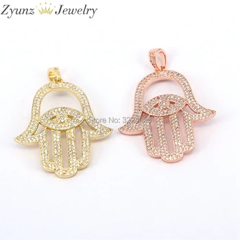 

5PCS ZYZ175-9238 Simple Design Hamsa Eye Hand Necklace Pendant Micro Pave CZ Gold /Rose Gold Color Hand Charm Jewelry