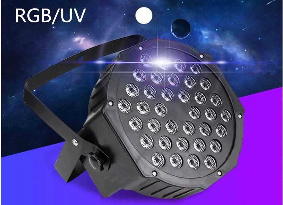 

2pcs/lot RGB/UV Stage Light 36 LEDS Par Light Disco DJ Lighting dmx led par Club Party light Strobe AC110-240V