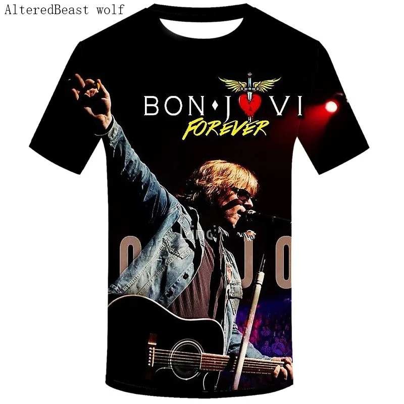 Мужские летние повседневные мужские футболки Bon Jovi 3D принт Топы смешной короткий рукав Футболка мужская футболка модные футболки