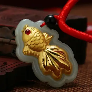 

Exquisite Hetian jade 3D gold carp pendant h10#
