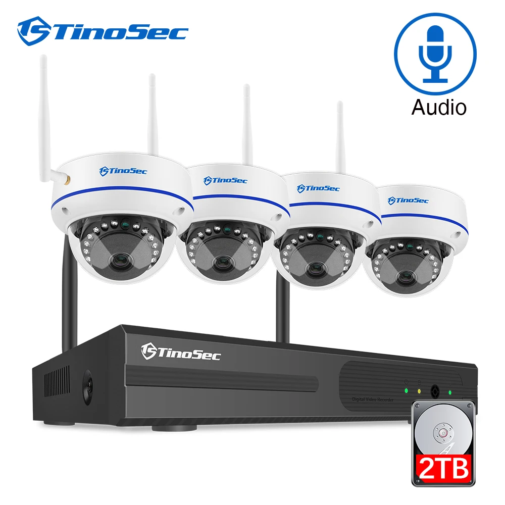 

TinoSec 4CH Wireless 1080P NVR Kit 2MP Vandalprood Dome Camera indoor Audio IP Camera Motion Detection Video Surveillance Kit