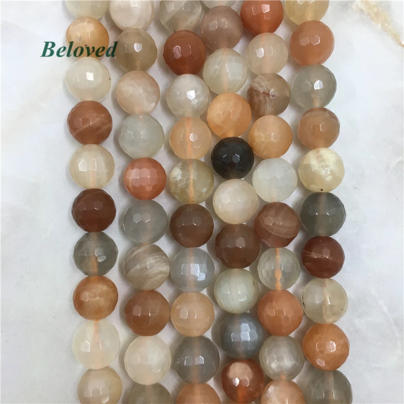 

5strands Natural Round Faceted Mixed Color Moonstone Loose Beads, Sunstone Gems Strand Beads For Jewelry Making, BG231103