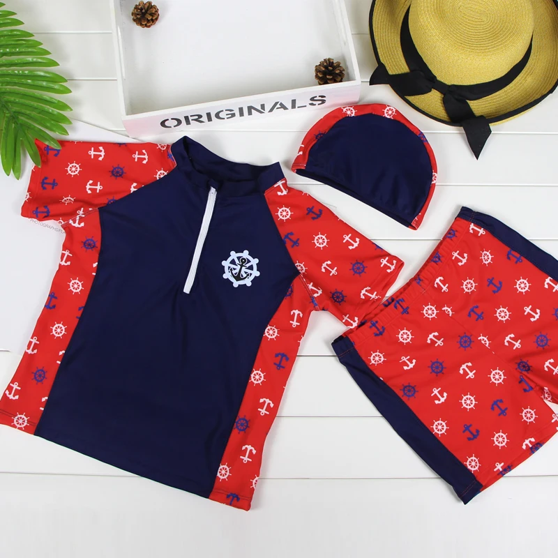 New 2018 Boys Swimsuits 3pcs set Hat font b Shirts b font Trunks Children font b