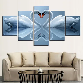 

Canvas Painting 5 Piece Modern Picture Wall Art Picture Animal Beautiful Swan poster for Living Room Home Decor картина