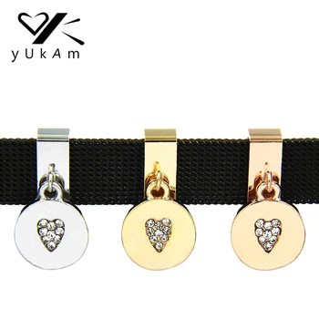 

YUKAM Jewelry Rhinestones Love Hang On To Crystal Heart Dangle Slide Charms Keeper for Mesh Keepers Bracelets Accessories Making