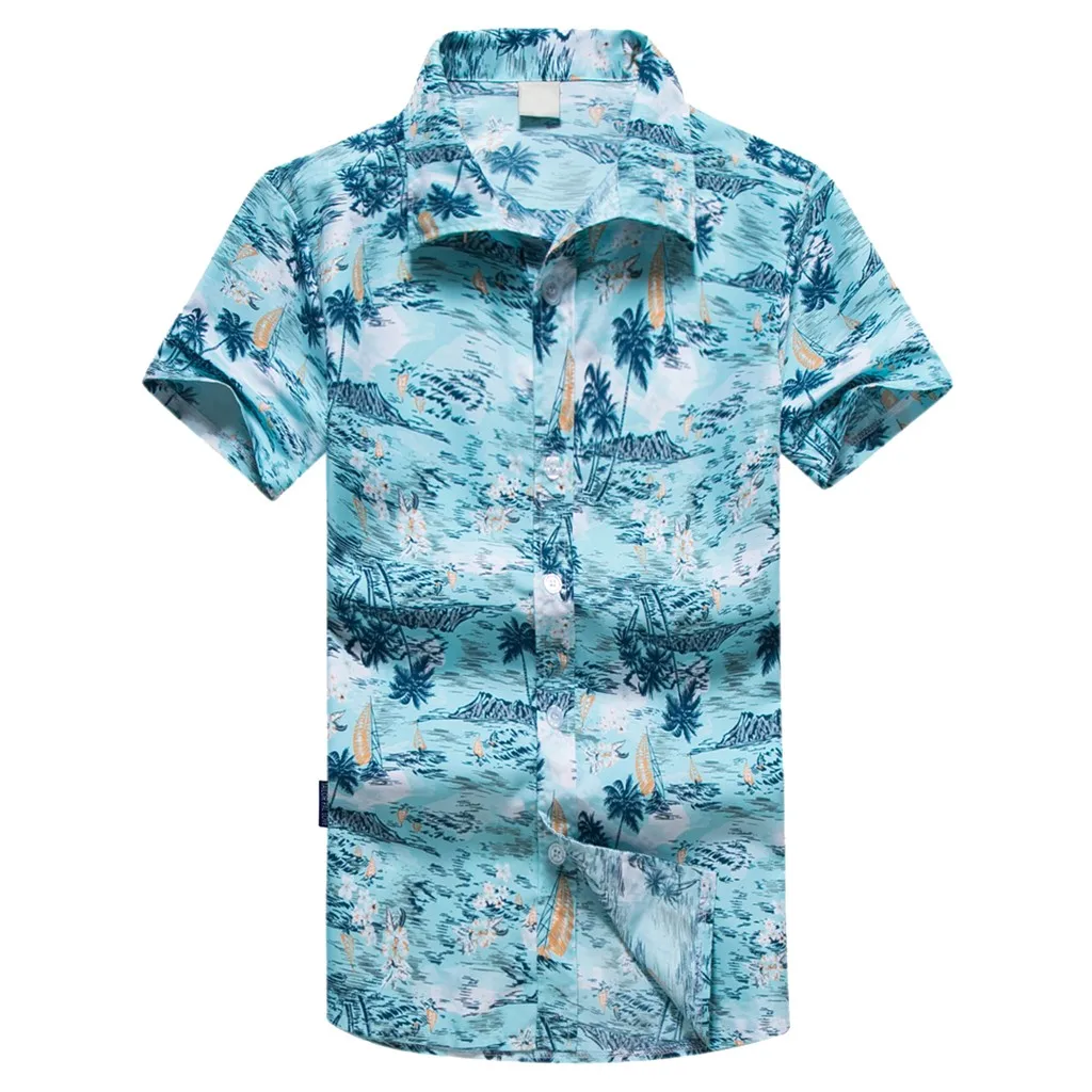 

Mens Beach Hawaiian Shirt Tropical Summer Short Sleeve Shirt Men Brand Clothing Casual Loose Cotton Button Down Shirts Blue
