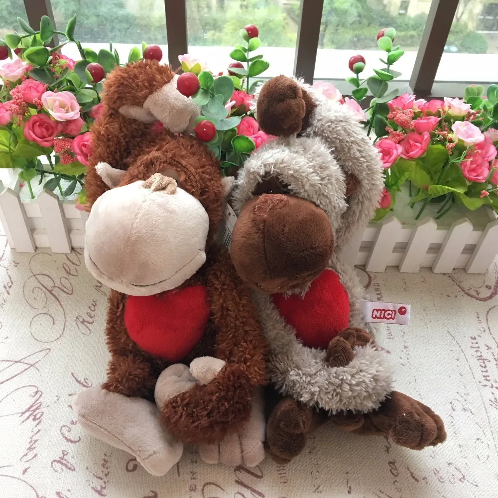 

30cm Jungle Brother Red/light grey Love Heart Monkey couple dolls Plush Toy for birthday Christmas Gifts 1pcs