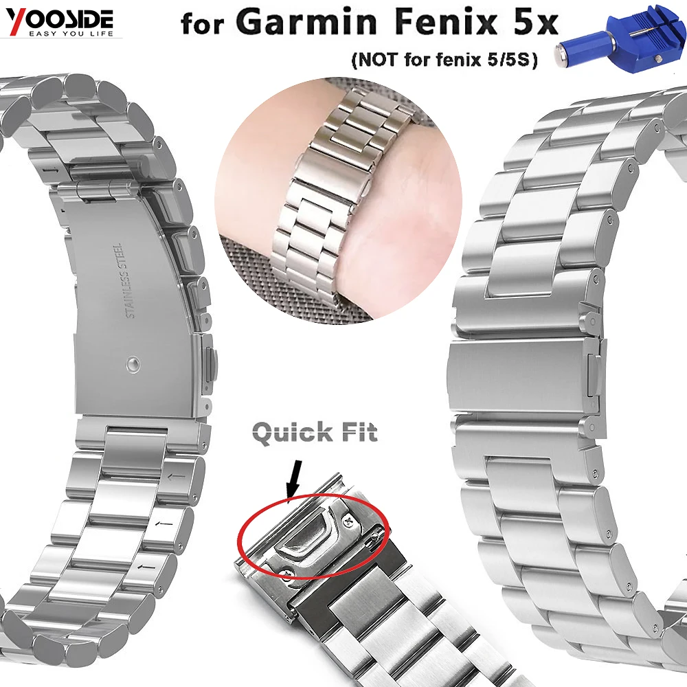 

26mm Quick Fit Watch Band Stainless Steel Watch Band Strap for Garmin Fenix 5X/3/3 HR (Not Fit Fenix5/5S) silver
