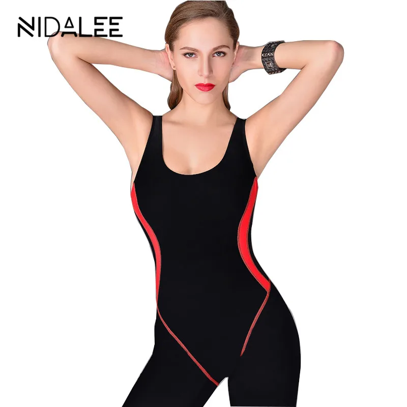 2018 Long Women Swimwear Professional Knee Length Bodysuit Athletic