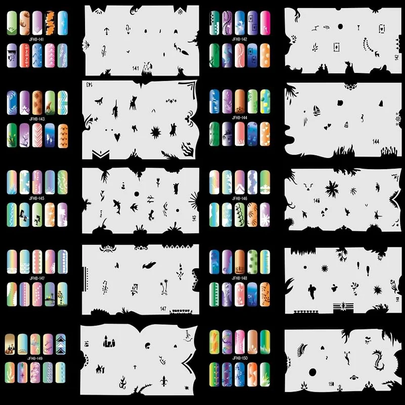 

OPHIR Nail Tools Set8 200 Airbrush Nail Art Stencil Design 20 Template Sheets Kit Brush Paint Stickers _JFH8