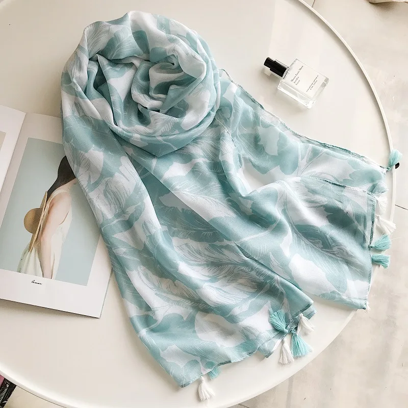 

MARC NEW Leaves scarf female spring and summer Korean long shawl Women tassel super large beach towel